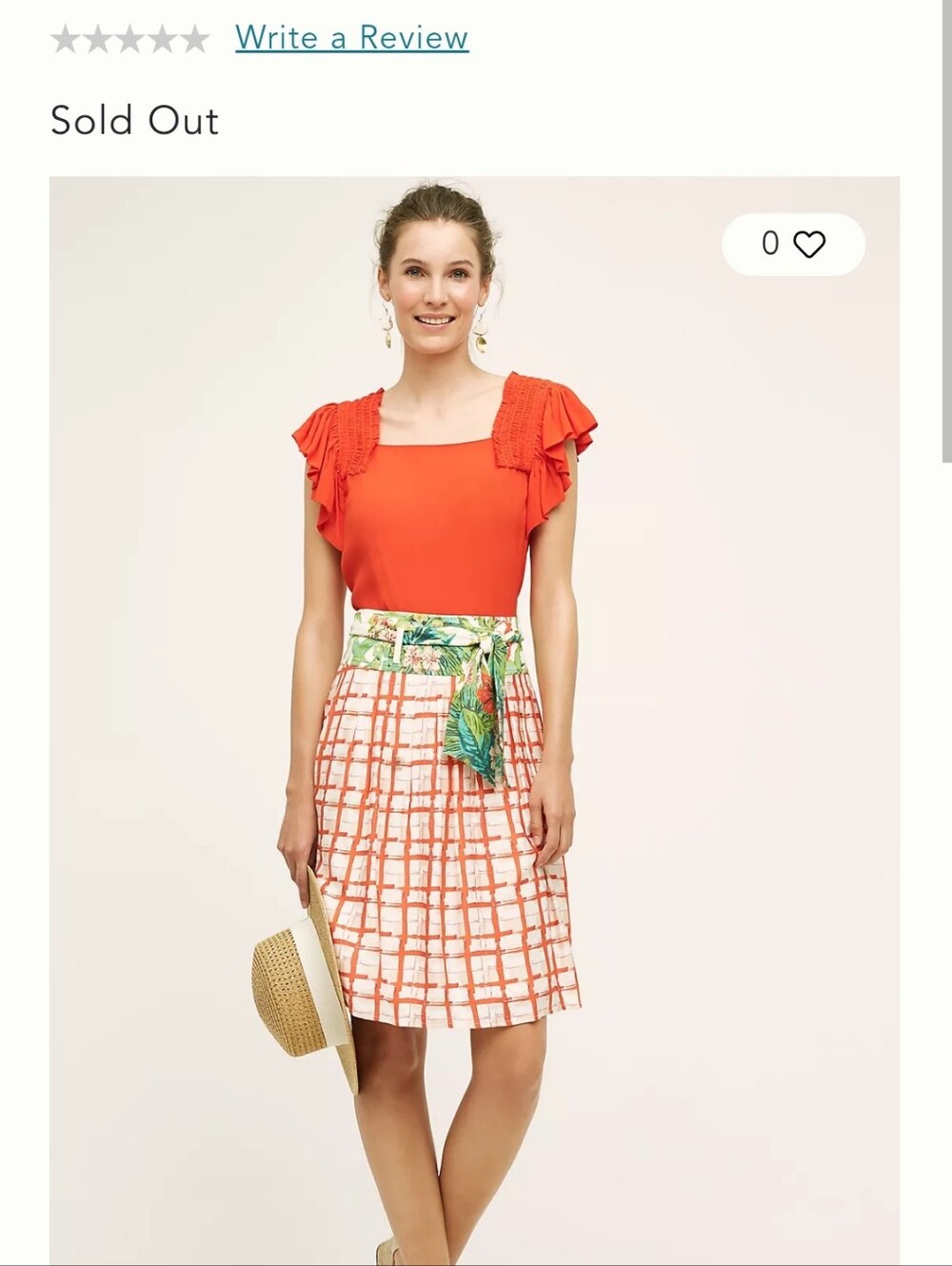 Maeve Anthropologie White Silk Midi Skirt with Coral Plaid and Floral Waist Tie - Picture 6 of 7
